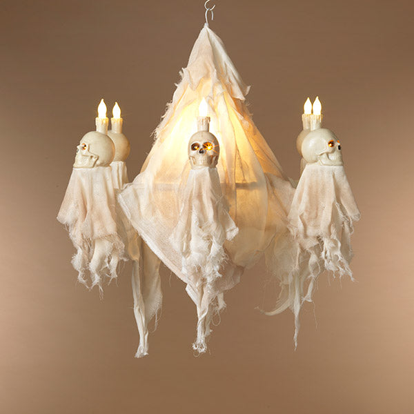 Electric Lighted Halloween Skulls Chandelier w/ LED Candles