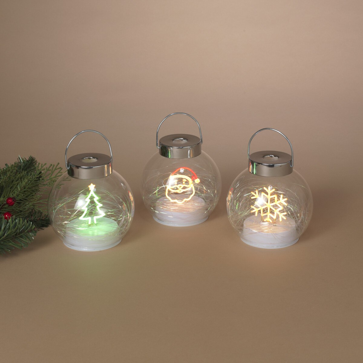 Neon Lighted Holiday Glass Lantern, 3 styles