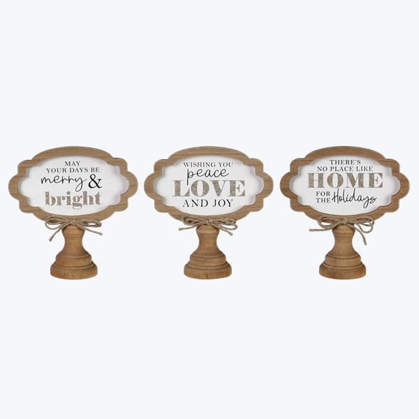 Wood White Winter Snow Signs on Pedestals, 3 styles