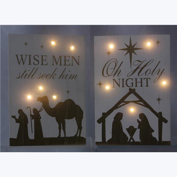 Wood Tabletop Nativity Sign Light Ups, 2 styles