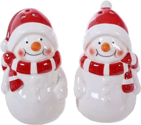 Red and White Snowman Salt and Pepper Shaker Set