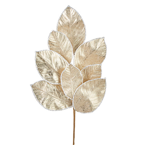 27" Glitter Magnolia Leaf Spray