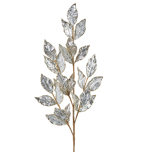 29" Glitter Leaf Spray