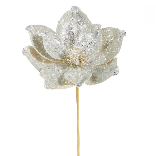 22" Beaded Metallic Silver Magnolia Stem