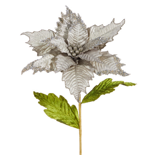 27" Silver Velvet Poinsettia Stem