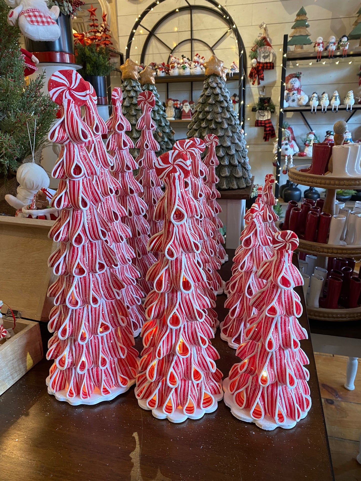 Peppermint Ribbon Light Up Tree, 3 sizes