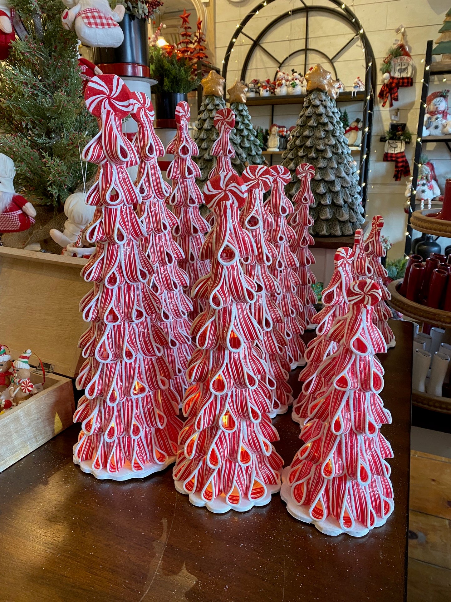Peppermint Ribbon Light Up Tree, 3 sizes