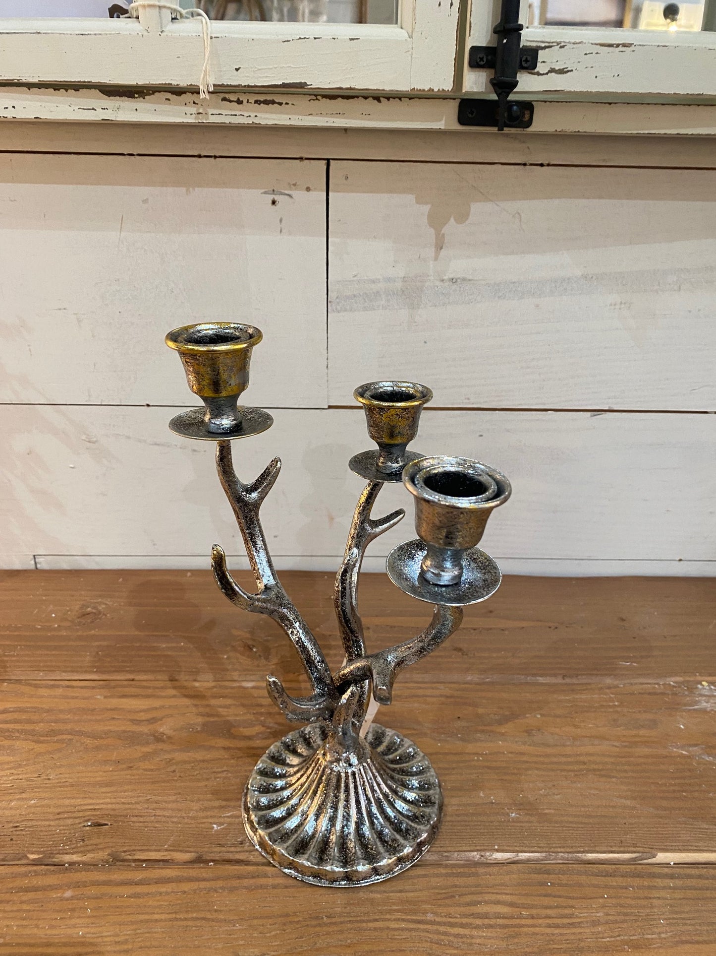 Silver Metal Holiday Antler Candelabra