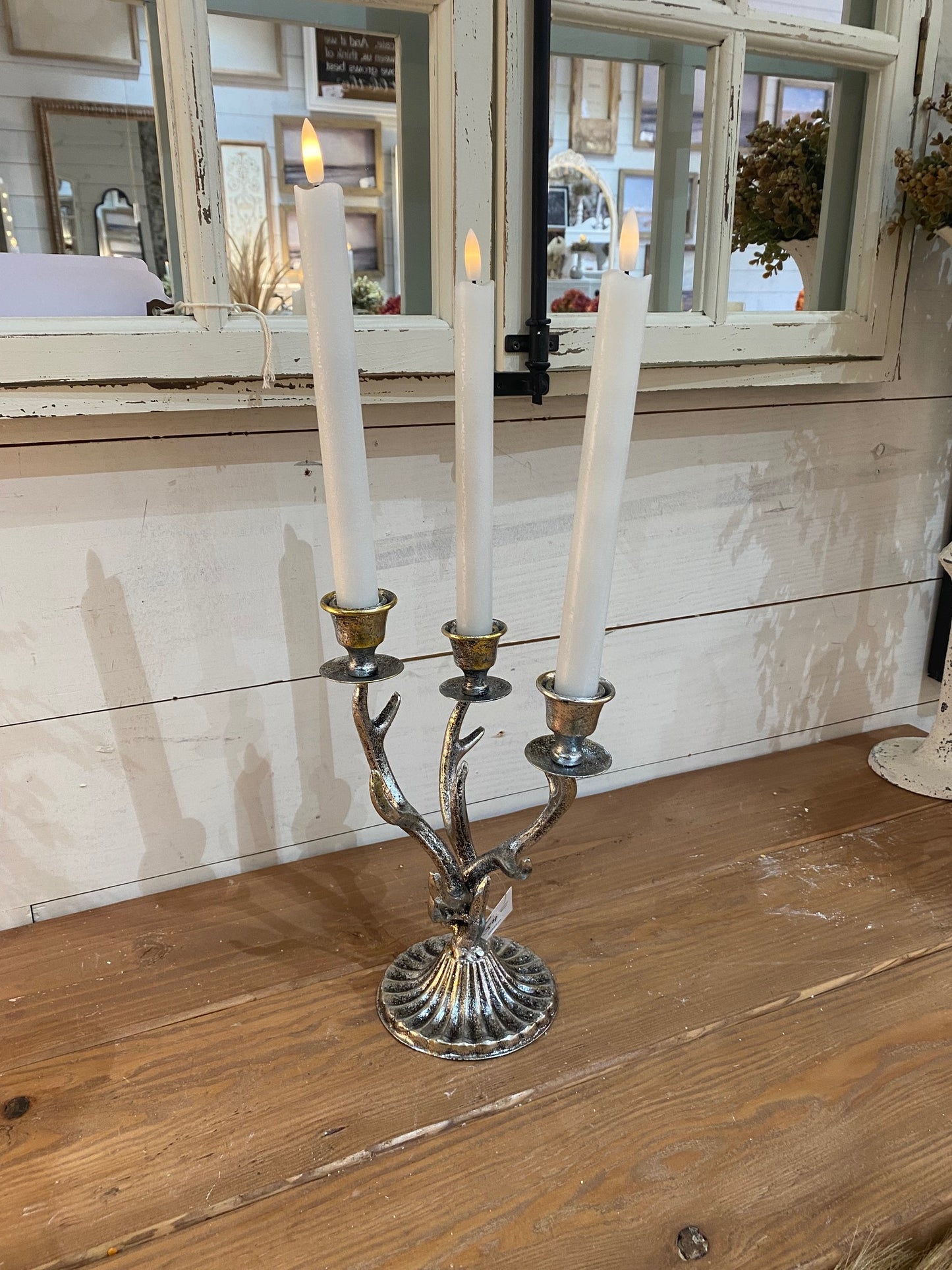 Silver Metal Holiday Antler Candelabra