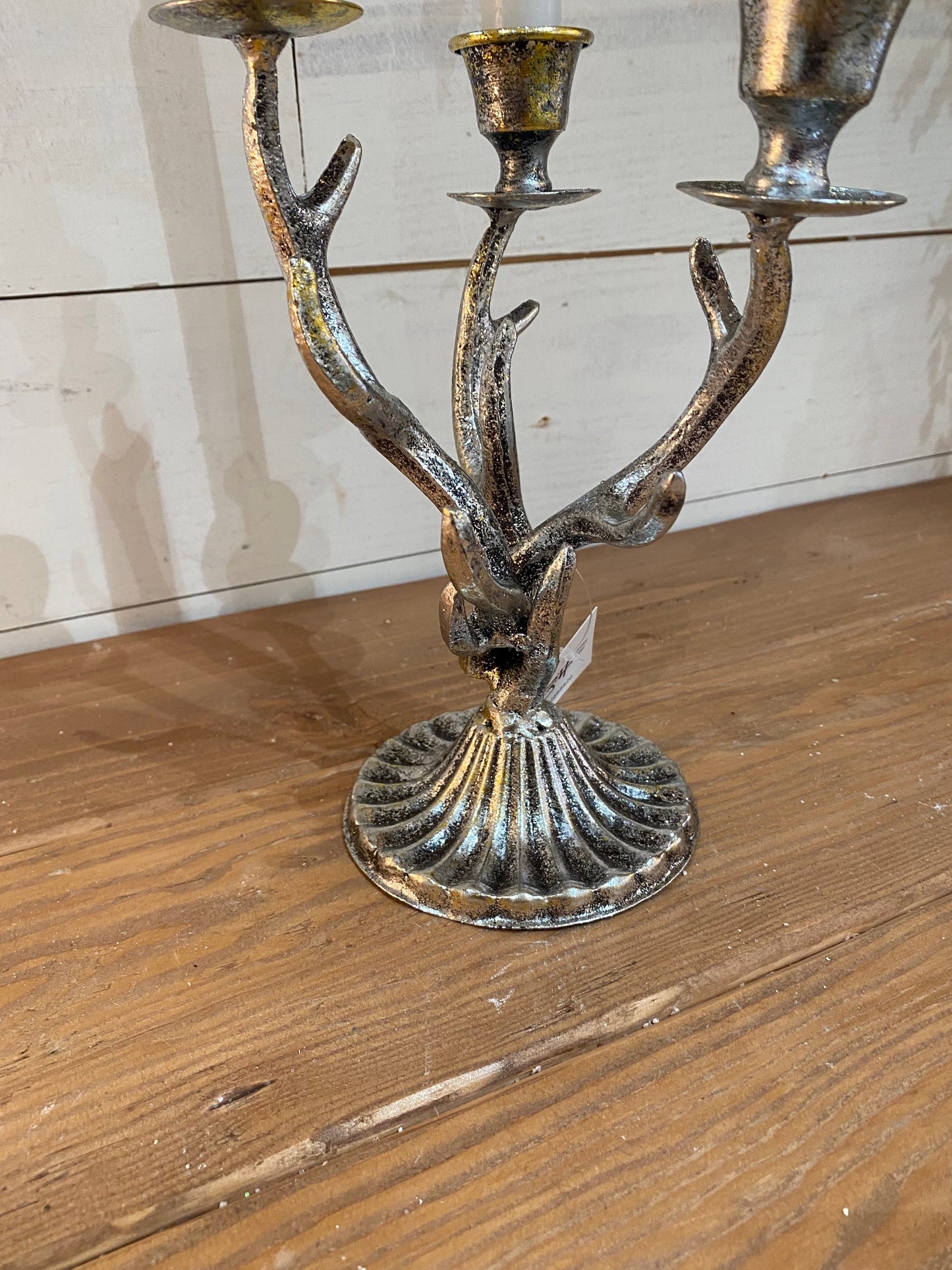 Silver Metal Holiday Antler Candelabra