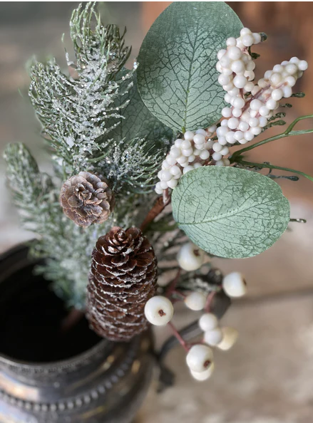 White Yule Berry and Pine Pick