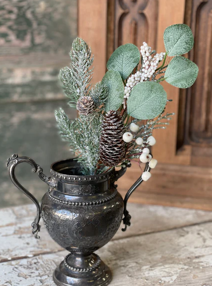 White Yule Berry and Pine Pick