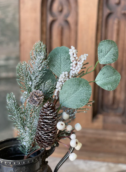 White Yule Berry and Pine Pick
