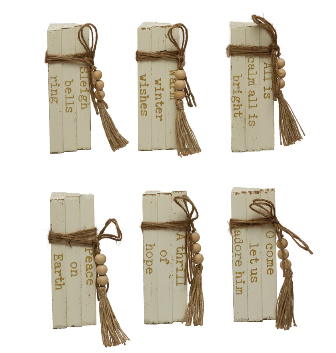 Wood Block Faux Books w/ Holiday Saying, 6 Styles