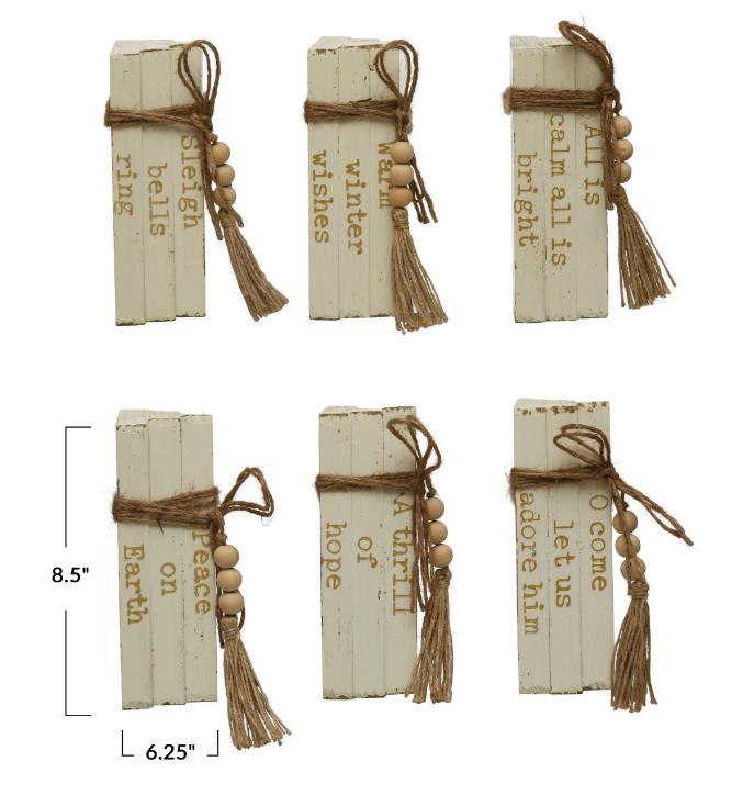 Wood Block Faux Books w/ Holiday Saying, 6 Styles