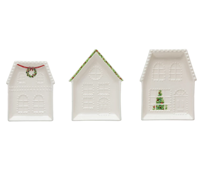 Embossed Stoneware House Plate, 3 Styles