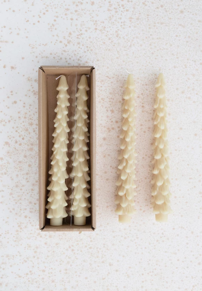 Unscented Cream Tree Shaped Taper Candles, Set of 2