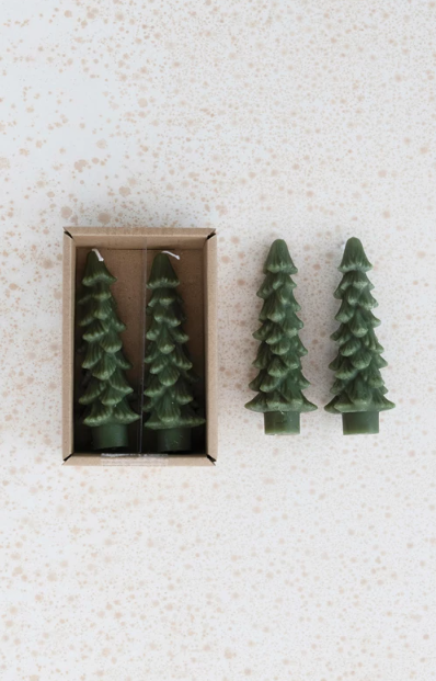 Mini Unscented Green Tree Shaped Taper Candles, Set of 2