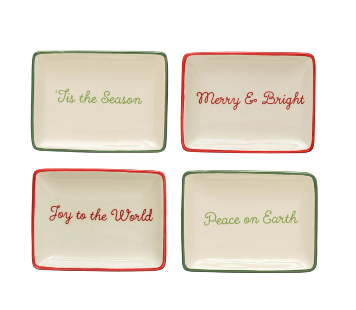 Stoneware Dish w/ Holiday Words, 4 Styles