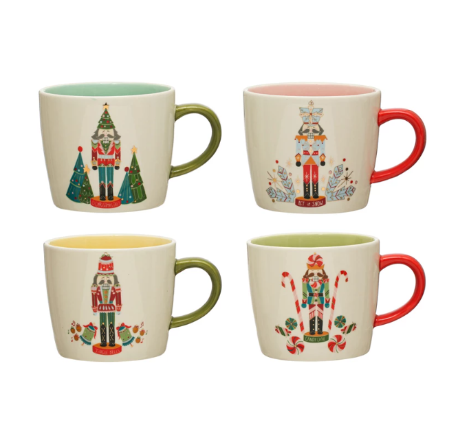 Stoneware Mug w/ Nutcracker & Colored Interior, 4 Styles