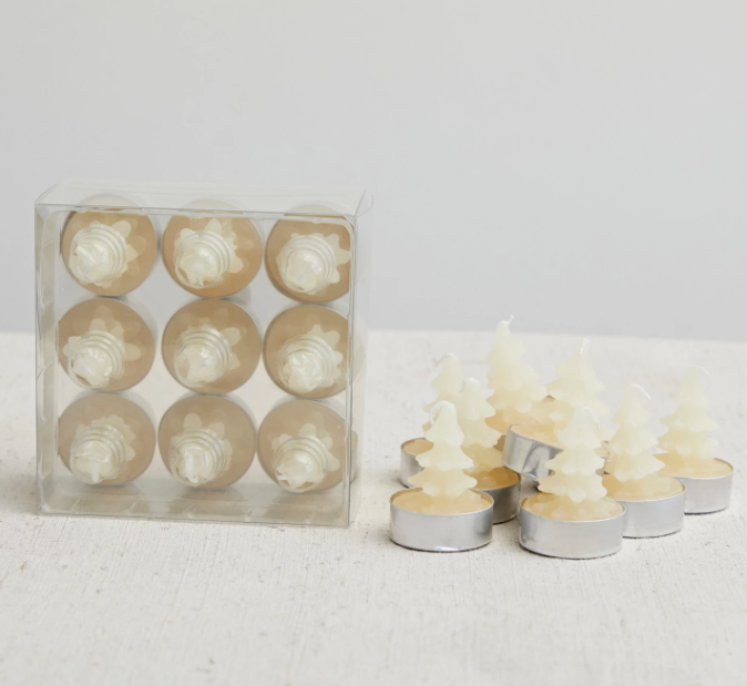 Round Cream Unscented Tree Tealights, Set of 9