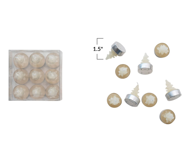 Round Cream Unscented Tree Tealights, Set of 9