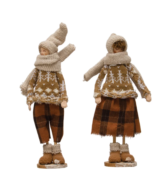 Small Handmade Fabric People w/ Winter Clothes, 2 Styles