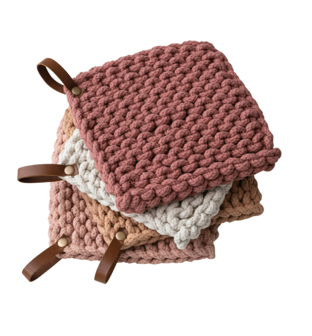Square Cotton Crocheted Pot Holder, 4 colors