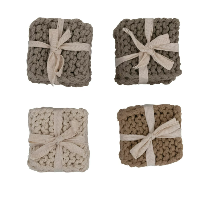 Cotton Crocheted Coasters, Set of 4, 4 Colors