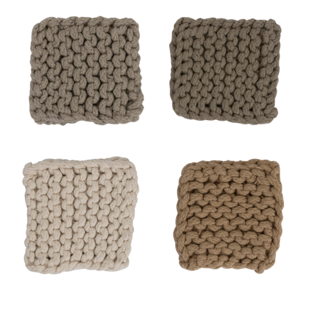 Cotton Crocheted Coasters, Set of 4, 4 Colors