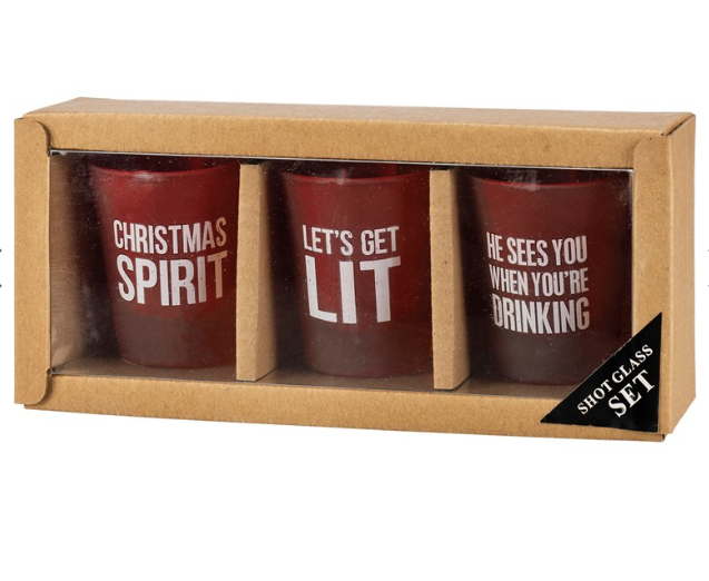 He Sees You When You're Drinking Shot Glass Set