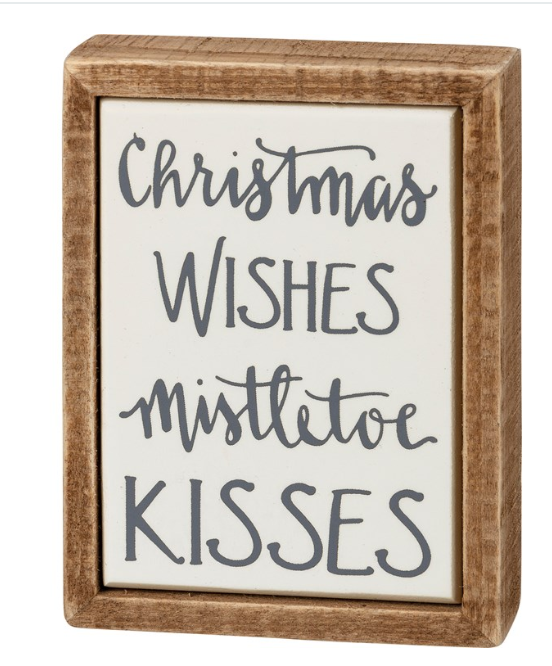 Christmas Wishes Mistletoe Kisses Box Sign Mini