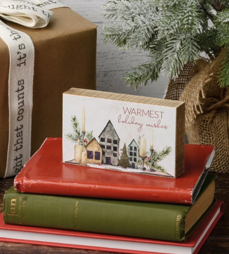Warmest Holiday Wishes Watercolor Block Sign
