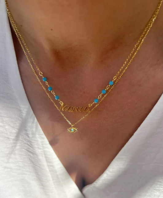 Blue Beaded Mama, Evil Eye Necklace