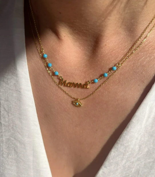 Blue Beaded Mama, Evil Eye Necklace