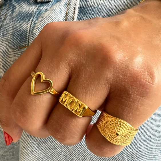 Mom Gold Stackable Rings, 3 styles