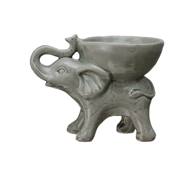 Stoneware Elephant w/ Bowl