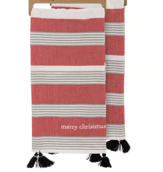 Merry Christmas Striped Kitchen Towel