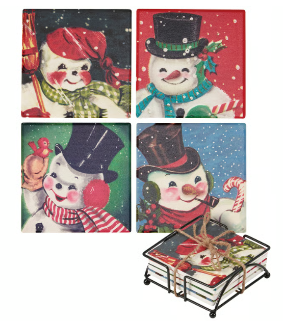 Retro Snowmen Coaster Set