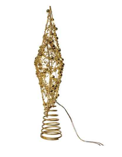 Warm White LED Gold Beaded Metal Star Treetop