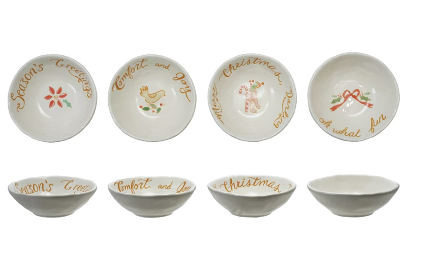 Stoneware Bowl with Holiday Saying/Image, 4 Styles
