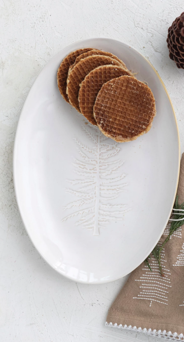 Oval Debossed Stoneware Platter w/ Tree Design
