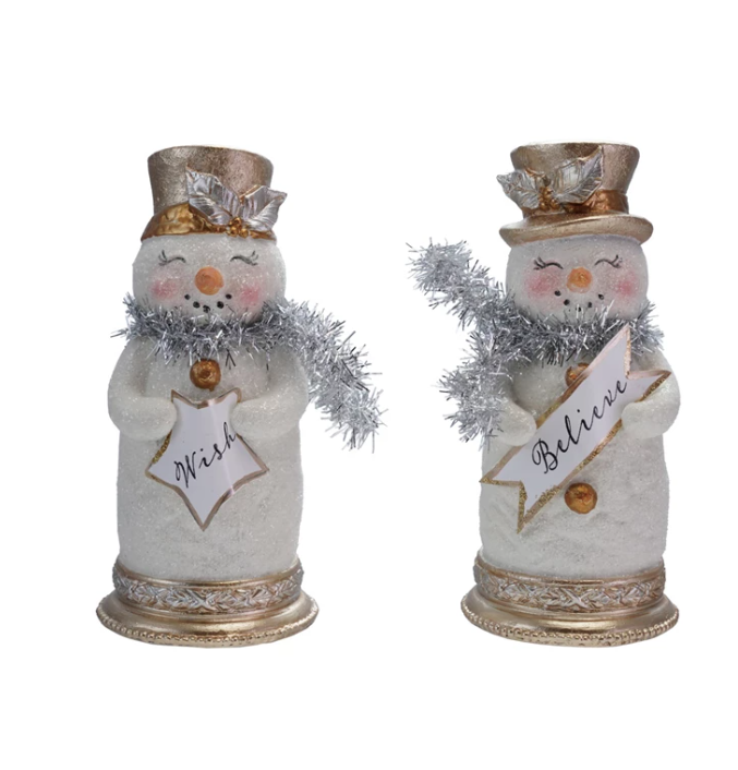 Snowman w/ Glitter, Tinsel Scarf, 2 styles