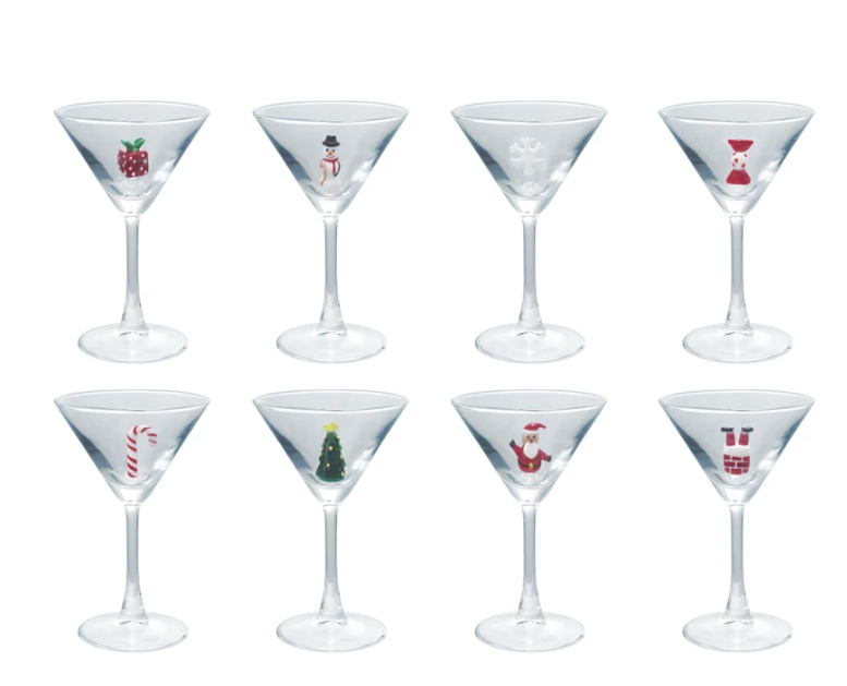 Martini Glass with Hand-Blown Holiday Figure, 8 Styles