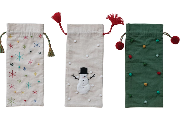 Wine Bag with Tassels/Pom Poms, 3 Styles