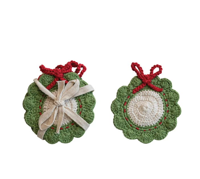 Crocheted Wreath Shaped Coasters, Set of 4