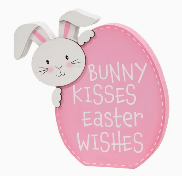 Bunny Kisses Easter Egg Wooden Sitter