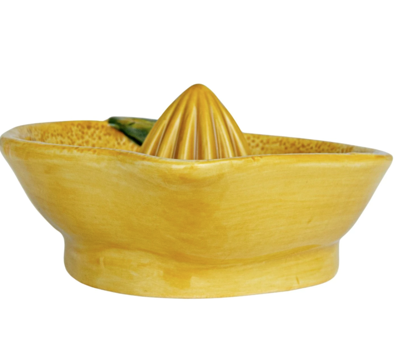 Hand-Painted Stoneware Lemon Shaped Juicer, Yellow