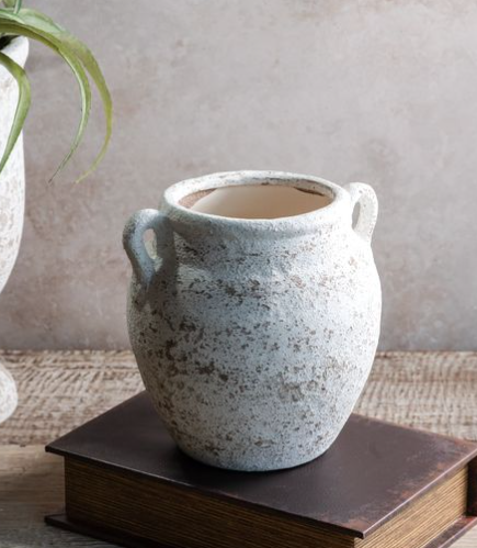Finley White Washed Ceramic Vase with Handles