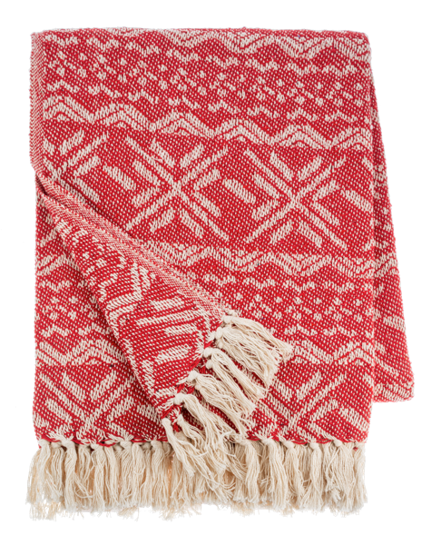 Red & Natural Snowflake Woven Throw